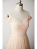 Off Shoulder Blush Lace Champagne Tulle Bridesmaid Dress